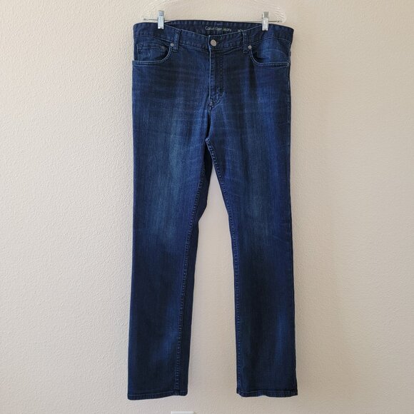 Calvin Klein Slim Straight Jeans Mens Size 36 Blue Dark Wash Cotton